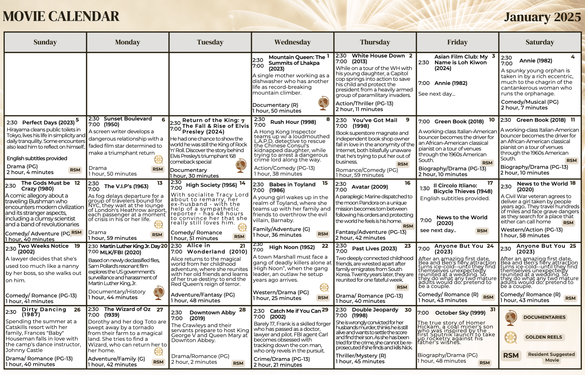 Movie Calendar January 2025