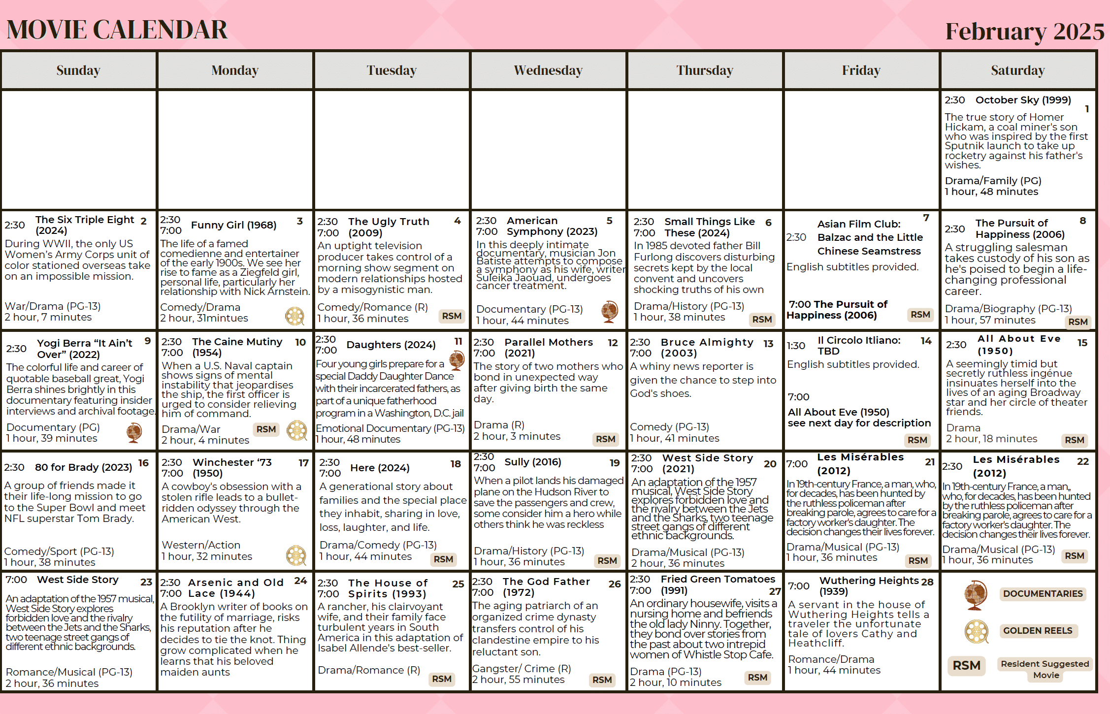 Movie calendar for February