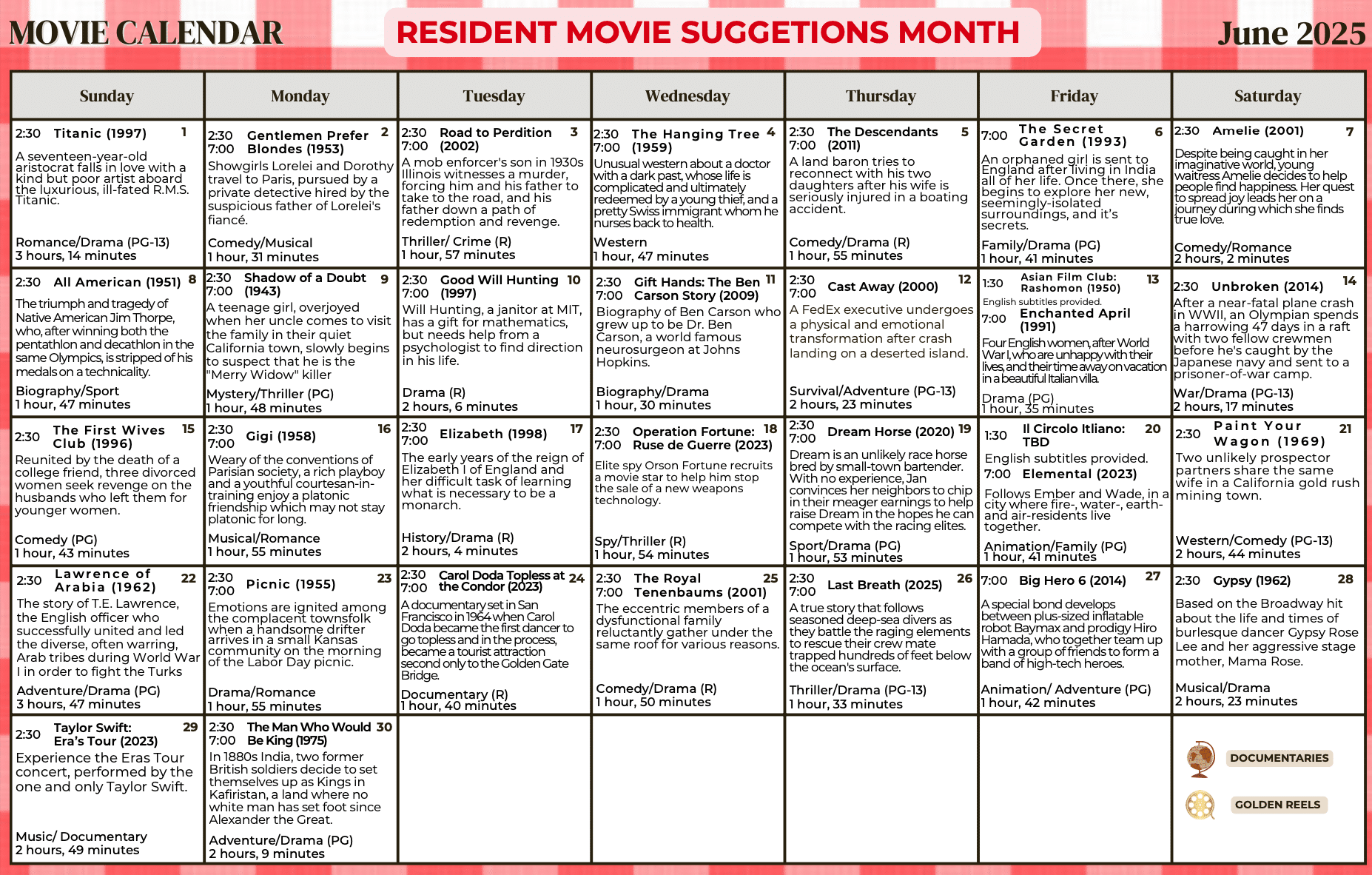June Movie Calendar