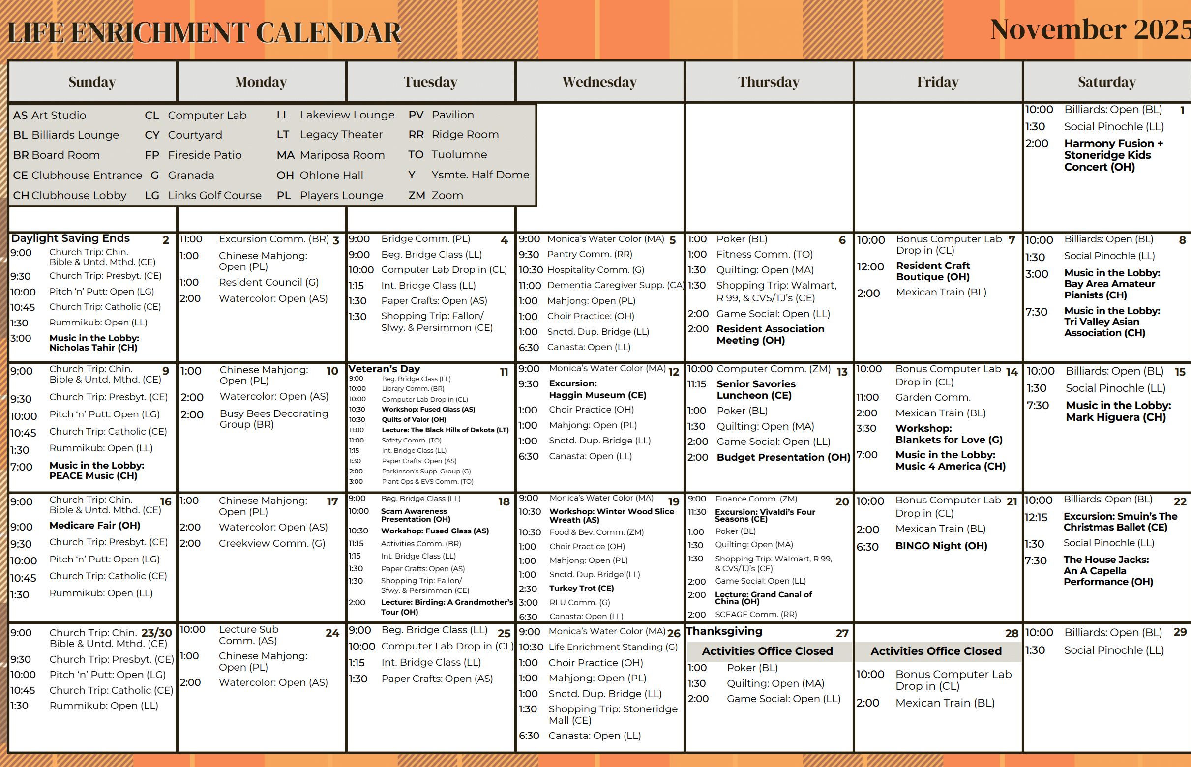 Stoneridge Creek Activity Calendar