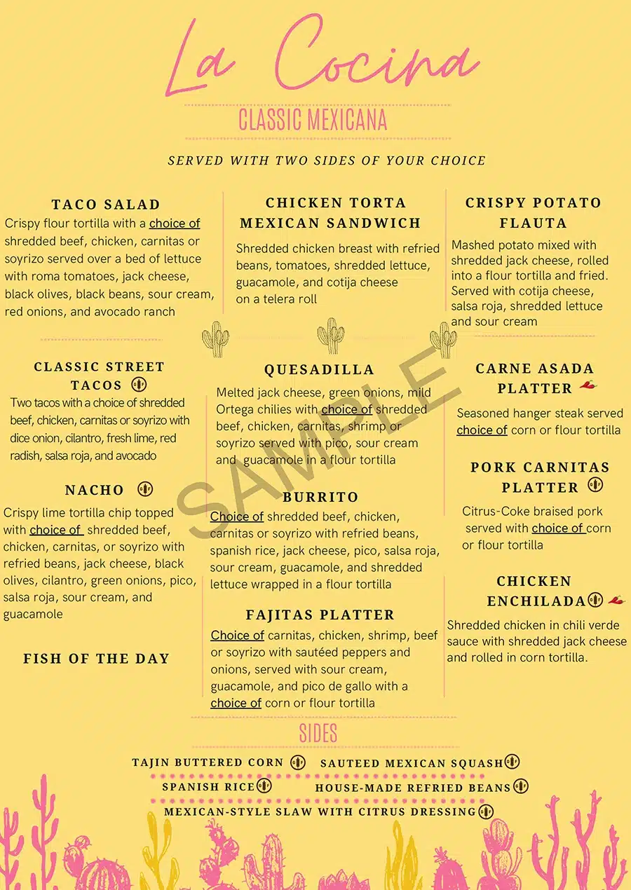 La cocina sample menu