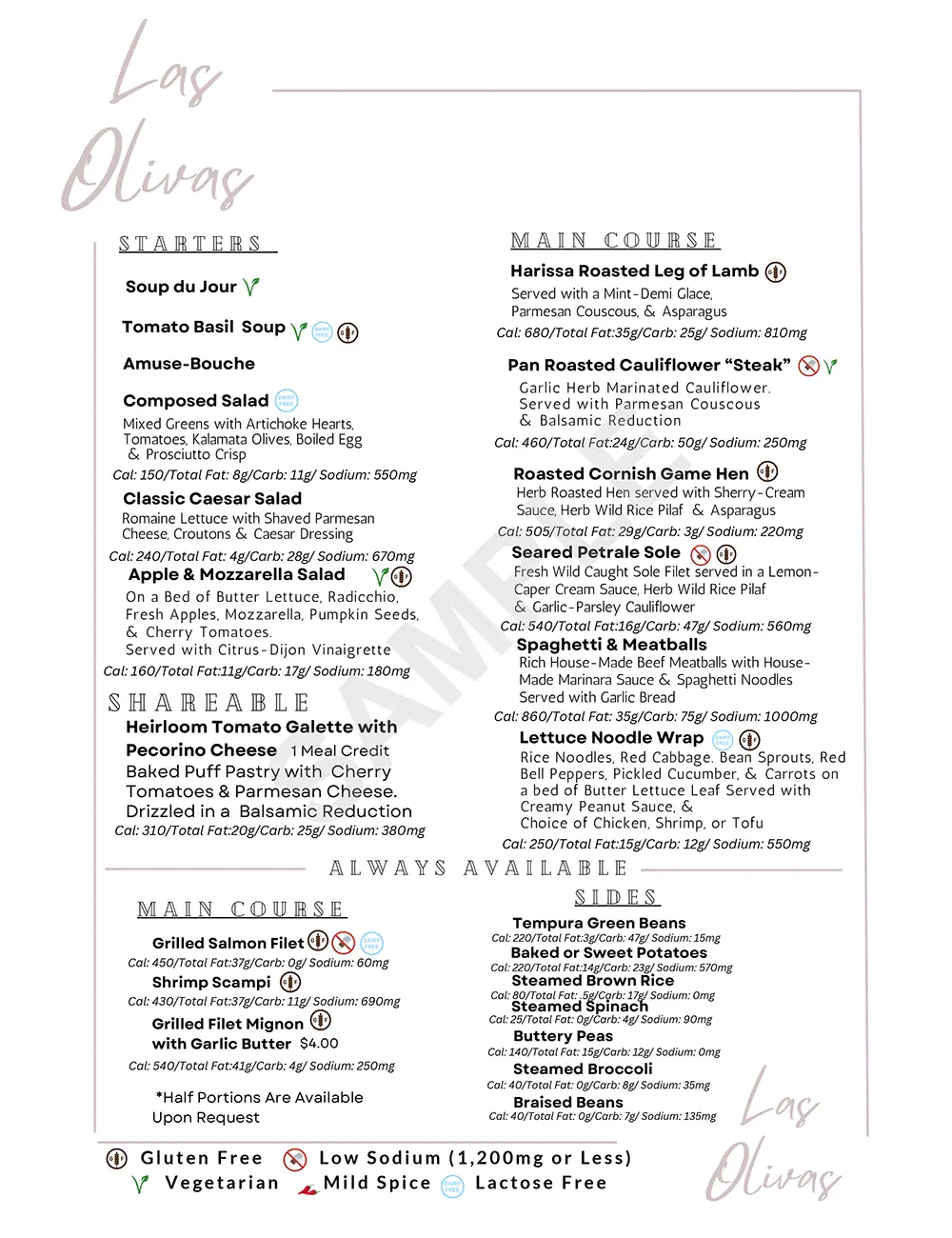 Las Olivas Menu