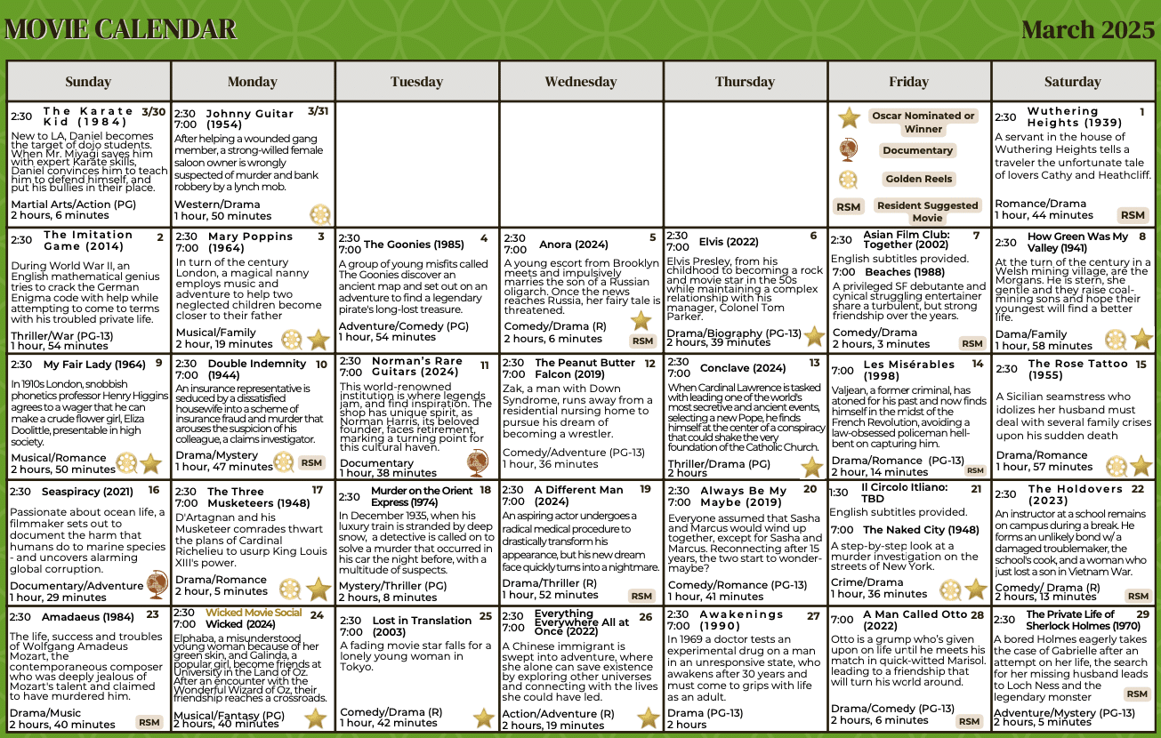 March Movie Calendar